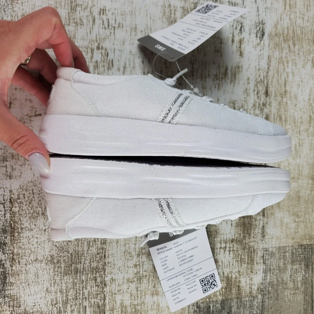 Hey Dude Karina Stardust Kids Loafer Shoes Sz 13 C13 White Round Toe Comfort